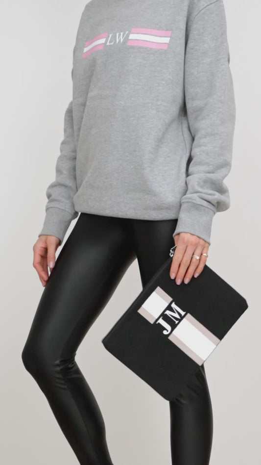 The Lily Taupe and White Makeup Bag