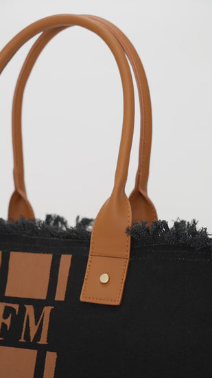 Lily & Bean Canvas Bubblegum Fringe Tote with Double Tan Stripe