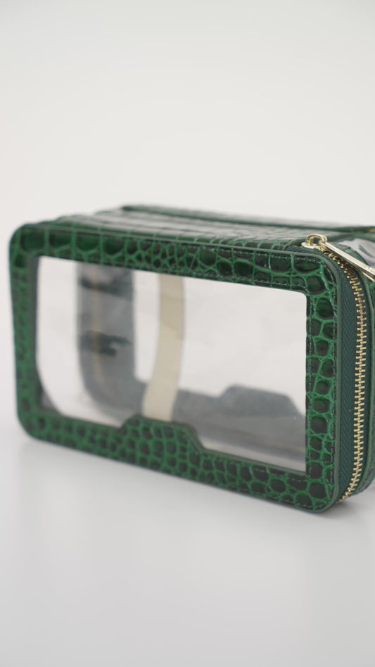 Lily & Bean Transparent Rectangular Makeup Bag in Green Crocodile Effect
