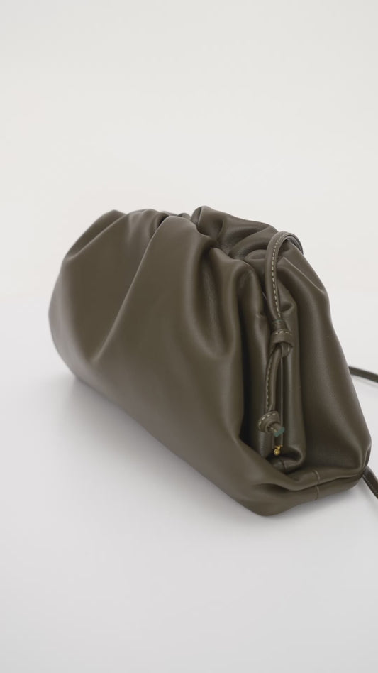 The Jeanie Leather Clutch in Army Green