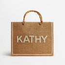 Raffia Tote Beach Bag - Natural with Bamboo Handles _