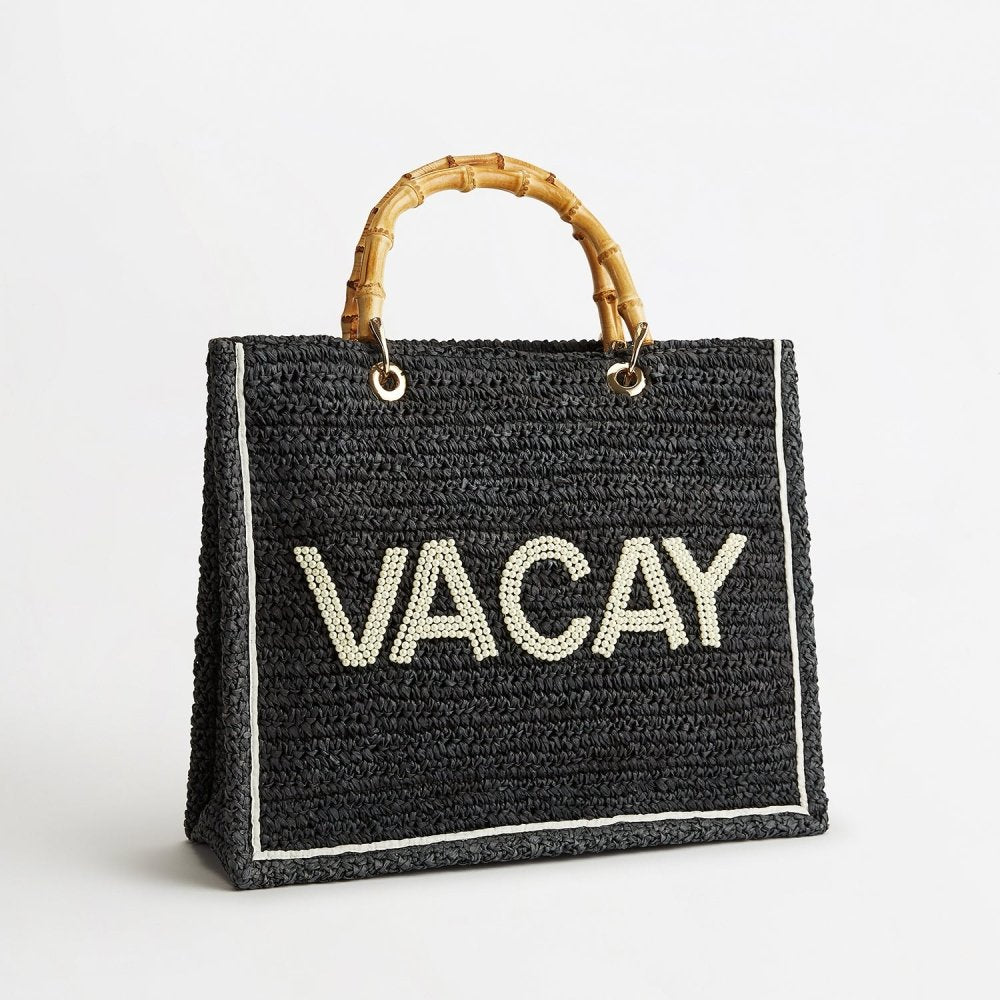 Raffia Tote Beach Bag- Navy Personalised _