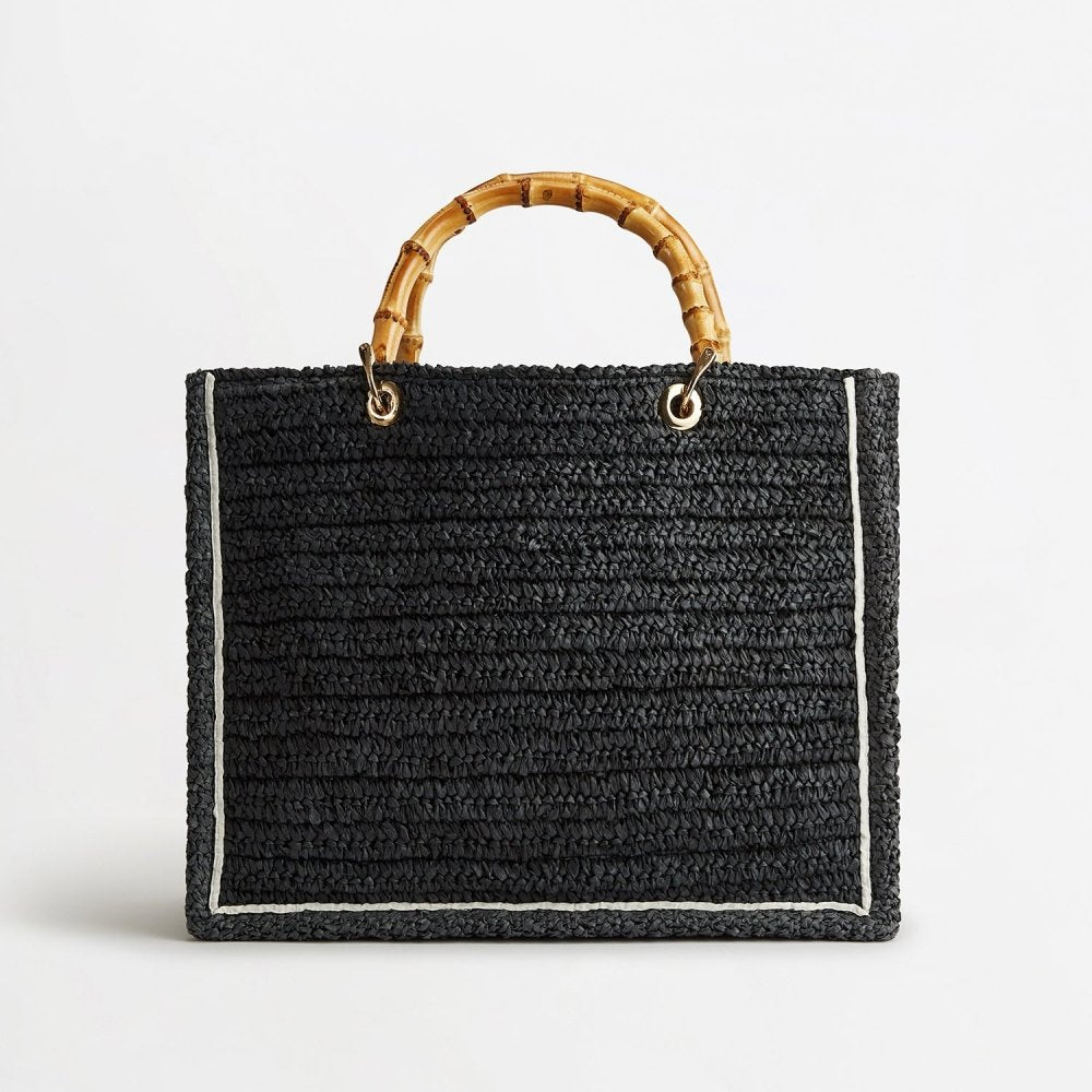 Raffia Tote Beach Bag- Navy Personalised _
