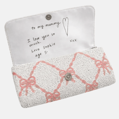 The Beaded Bow Clutch with Note - Pink
