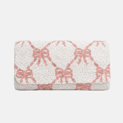 The Beaded Bow Clutch with Note - Pink