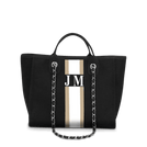 The Lily Canvas Medium - Jet Black with Taupe and White Stripes_bags