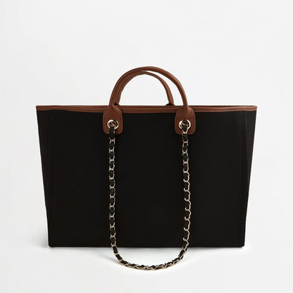 The Lily Canvas Tote - Black & Tan - Jumbo