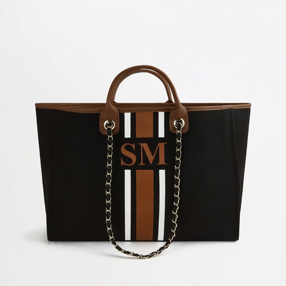 The Lily Canvas Tote - Black & Tan - Jumbo