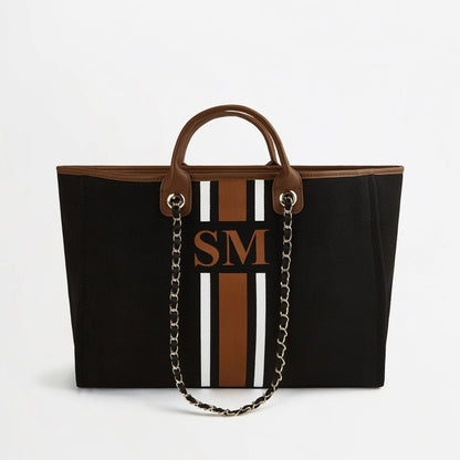 The Lily Canvas Tote - Black & Tan - Jumbo
