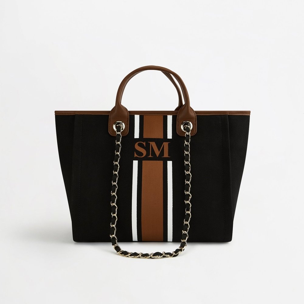 The Lily Canvas Tote - Black & Tan - Medium