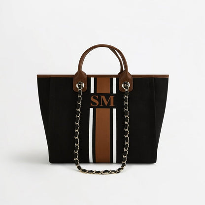 The Lily Canvas Tote - Black & Tan - Medium