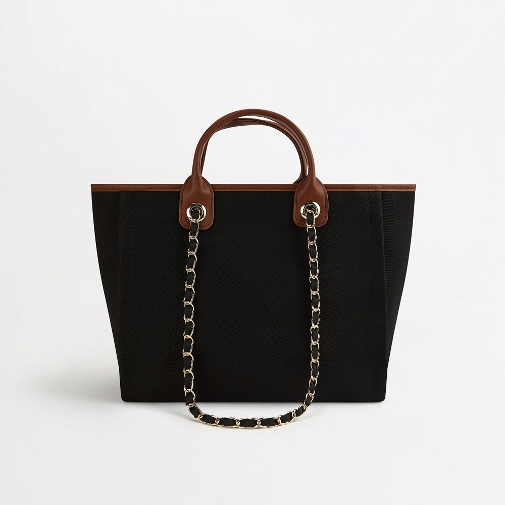 The Lily Canvas Tote - Black & Tan - Medium