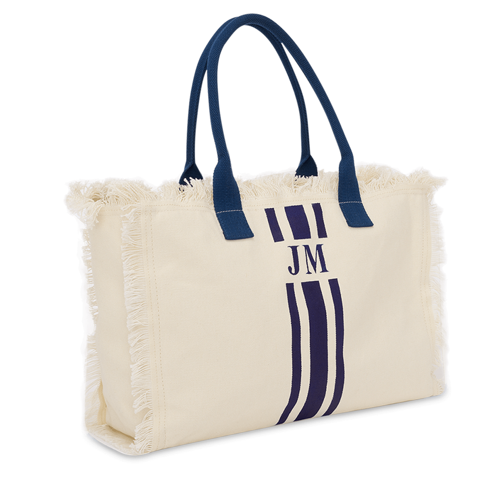 The Lily Fringe Tote - Cream & Navy_
