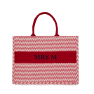 Personalized red canvas tote bag with structured handles