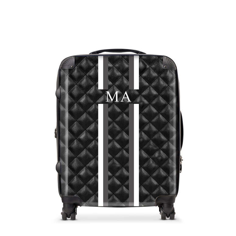 Lily & Bean personalised Black Quilted Luggage with Stripes