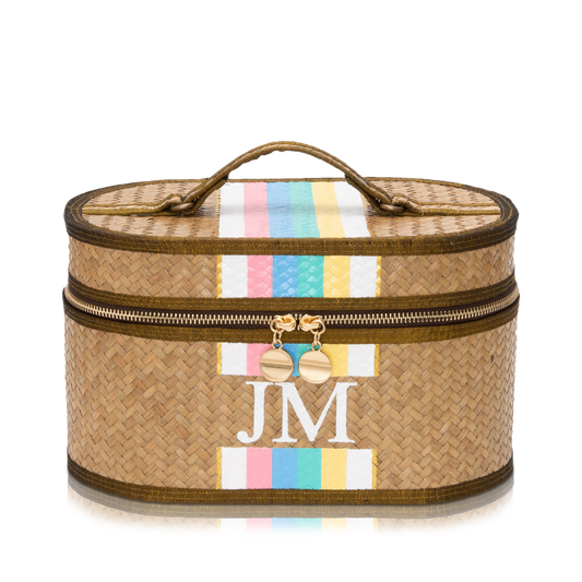 Cosmetic Straw Vanity Case Rainbow with Initials