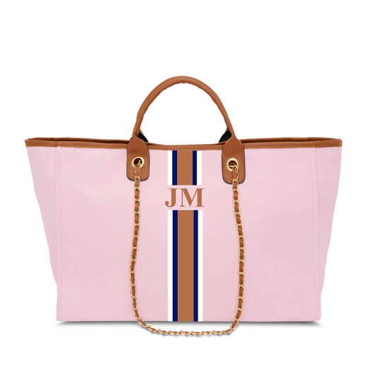 Lily & Bean Canvas Tote Bag Pastel Pink with Dark Brown Handles