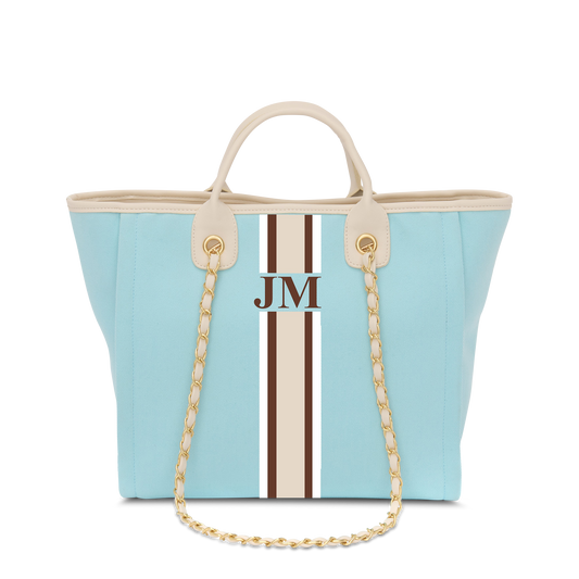 Lily & Bean Canvas Tote Bag Sky Blue with Off White Handles Medium