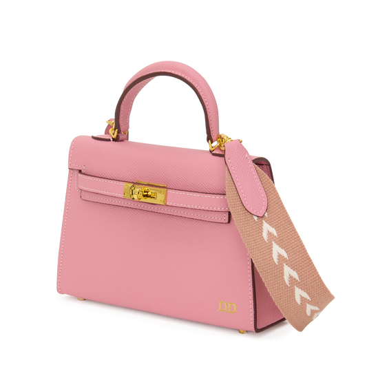 Lily & Bean Hettie Mini Bag - Blush Pink with Initials and Patterned Strap