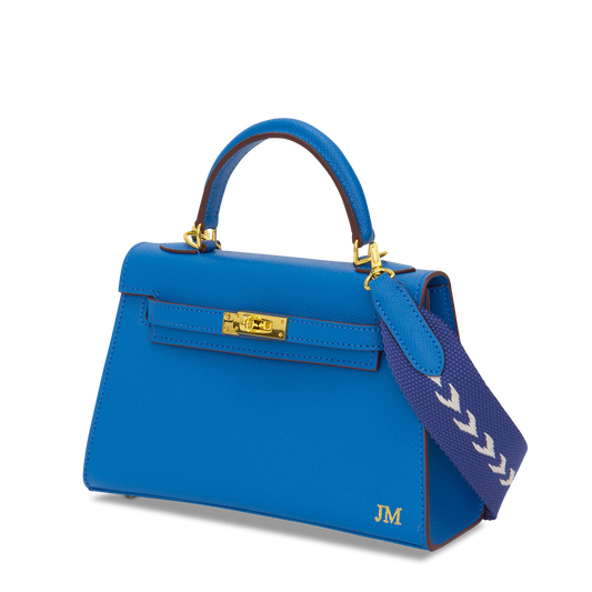 Lily & Bean Hettie Mini Bag -  Lightning Blue with Initials & Fabric Strap