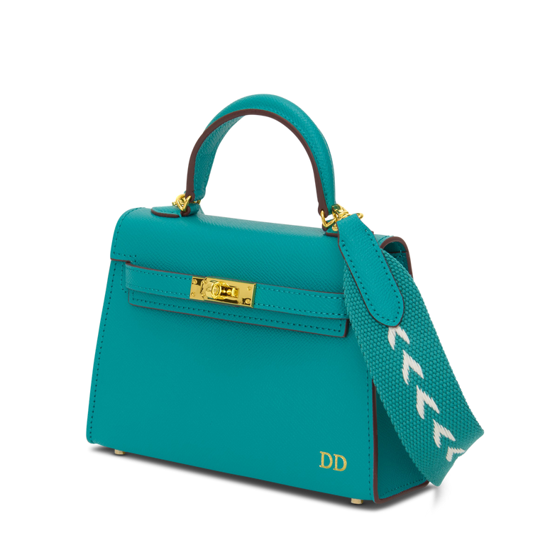 Lily & Bean Hettie Mini Bag - Peacock Blue with Initials & Patterned Strap