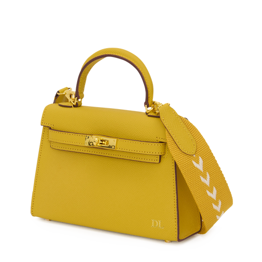 Lily & Bean Hettie Mini Bag - Yellow with Initials & Patterned Strap