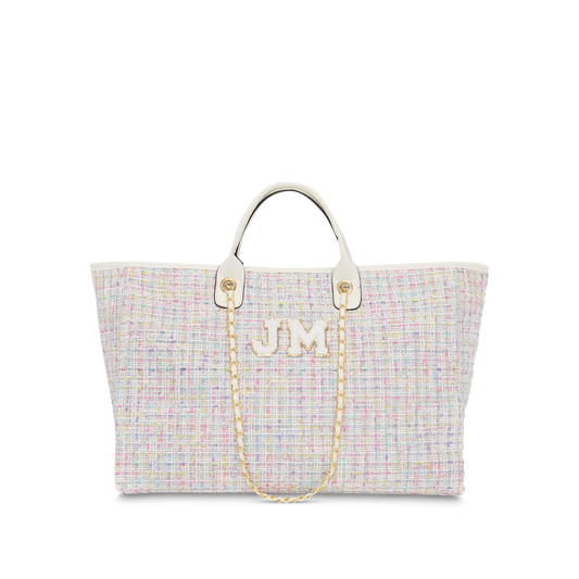 Lily & Bean Pastel Multi Tweed Jumbo Tote with Chenille Initials