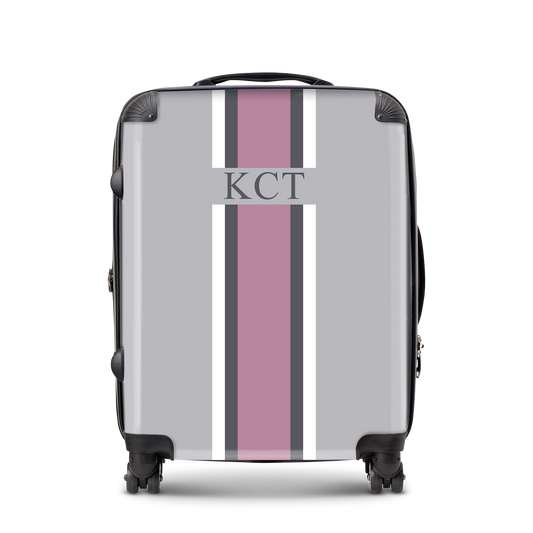 Lily & Bean personalised Luggage Grey with White Grey and Pink Stripe