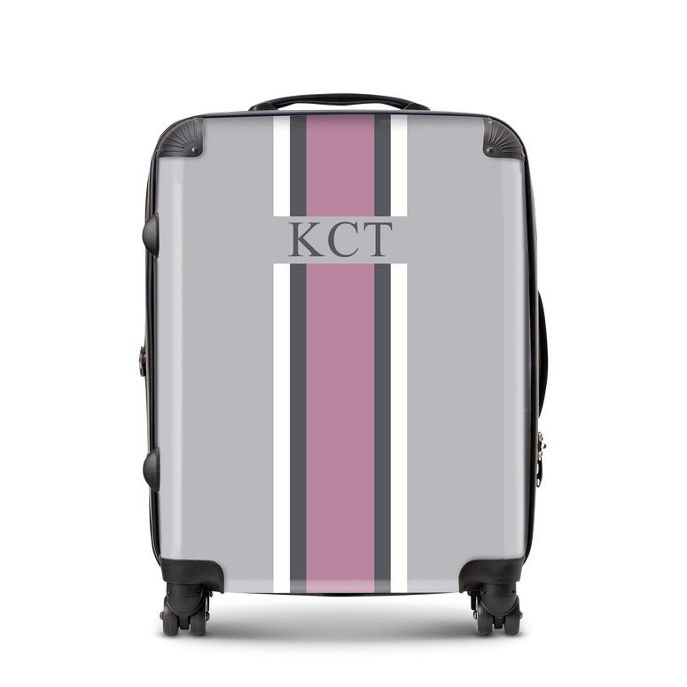 Lily & Bean personalised Luggage Grey with White Grey and Pink Stripe