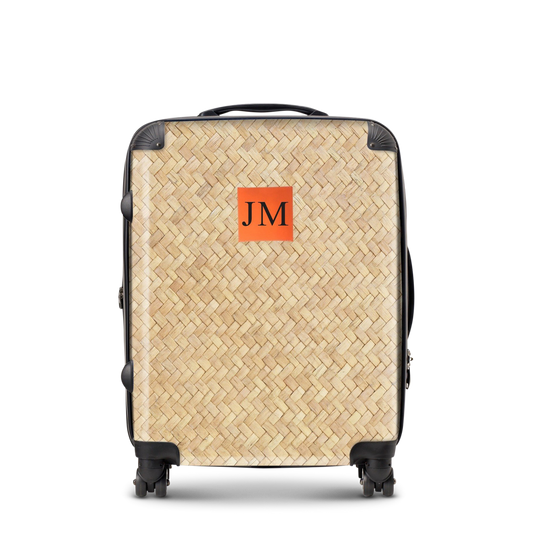 Lily & Bean personalised Straw Effect Luggage with Orange Square Patch