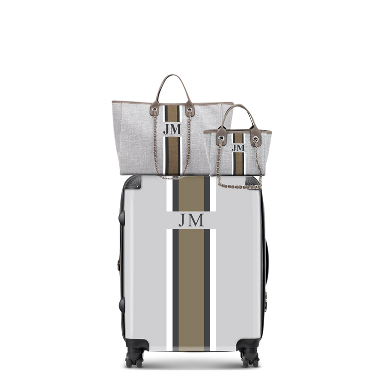 Lily & Bean Set of 3 French Grey with Beige - Cabin Suitcase, Jumbo and Mini Tote