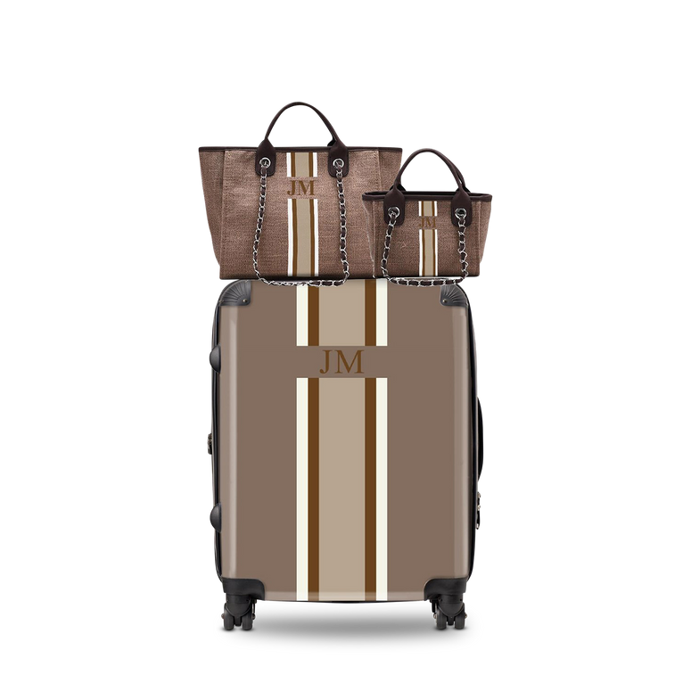 Lily & Bean Set of 3 Mocha- Cabin Suitcase, Jumbo and Mini Tote Mocha