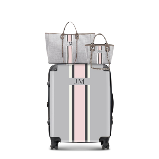Lily & Bean Set of 3 French Grey, White & Pink- Suitcase, Jumbo & Mini Tote
