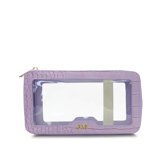 Lily & Bean Transparent Rectangular Makeup Bag Lilac Crocodile Effect