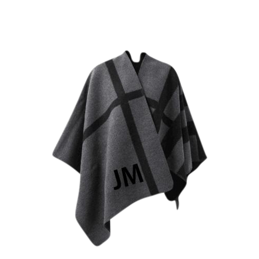 New Personalised Poncho Grey Check Plaid