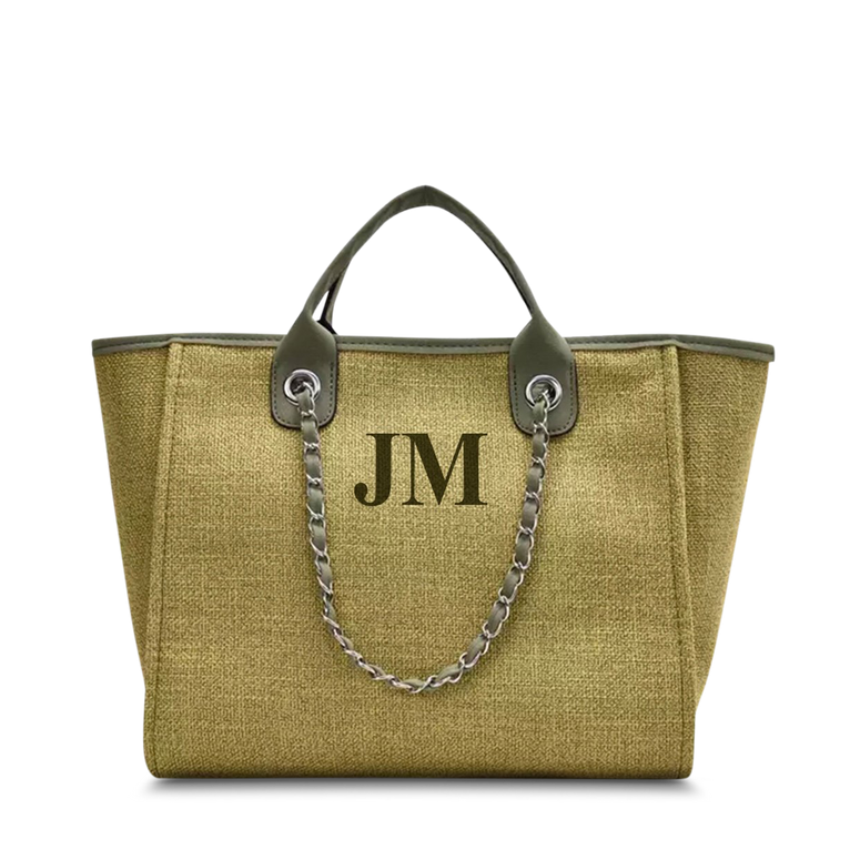 The Lily Canvas Tote bag Army Green with Matching Initials