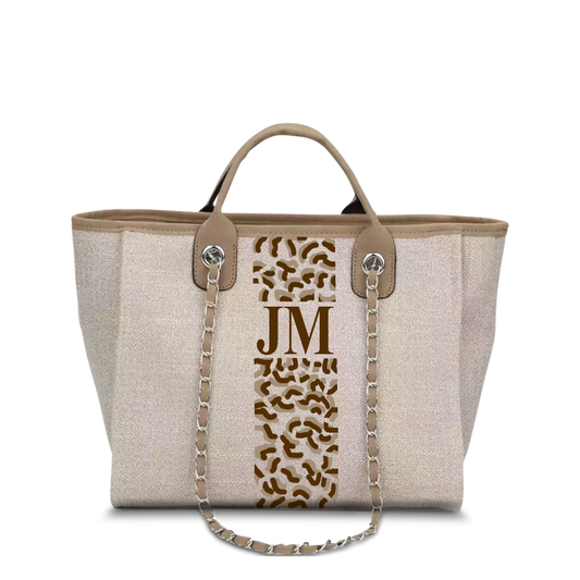The Lily Soft Fawn Medium Canvas Tote Bag with Leopard Pattern