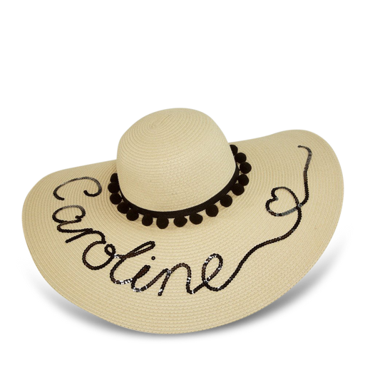 Lily & Bean Floppy Sequin Straw Hat with Heart on Name