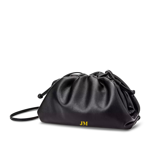 The Jeanie Leather Clutch in Midnight Black
