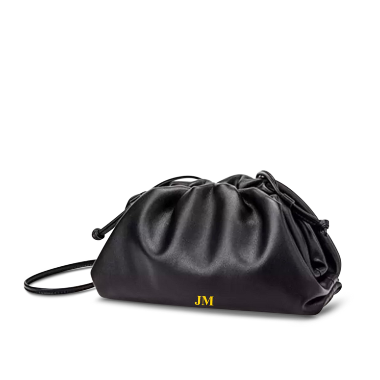 The Jeanie Leather Clutch in Midnight Black