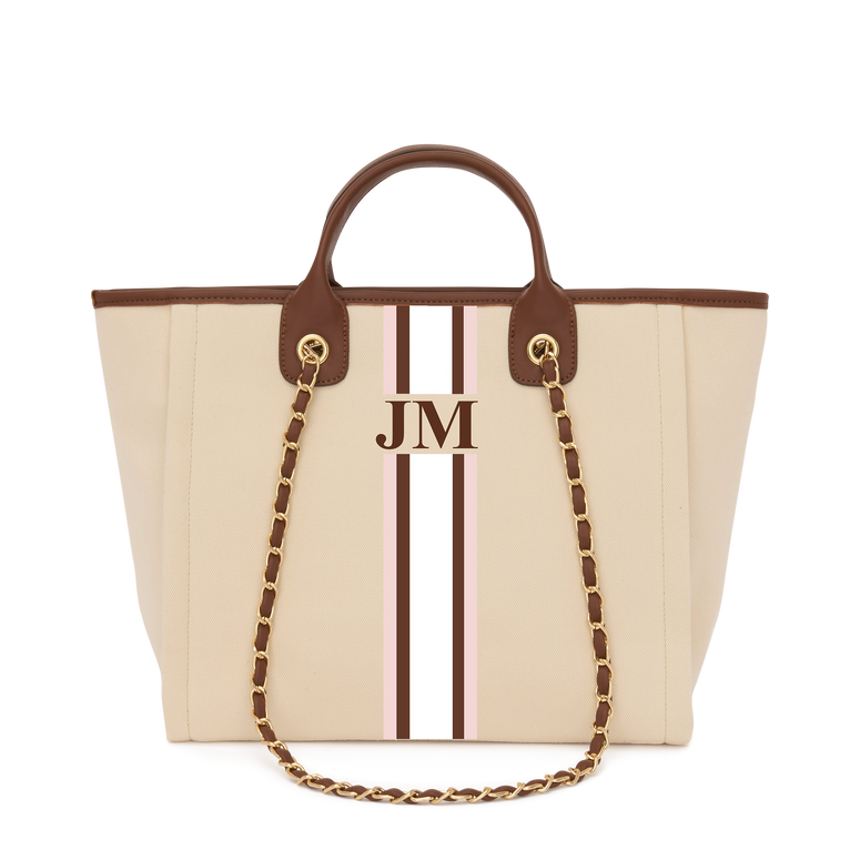 Lily & Bean Canvas Tote Bag Cream with Dark Brown Handles Medium
