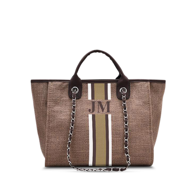 The Lily Canvas Tote Bag Medium in Mocha with White, Brown and Beige