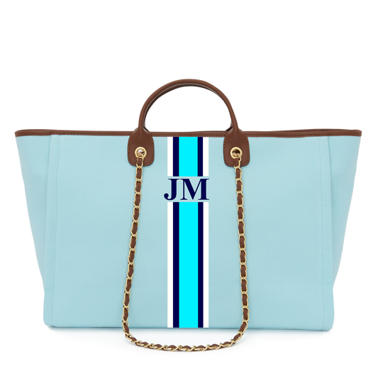 The Lily Canvas Weekend Jumbo Bag Sky Blue with Dark Tan Handles