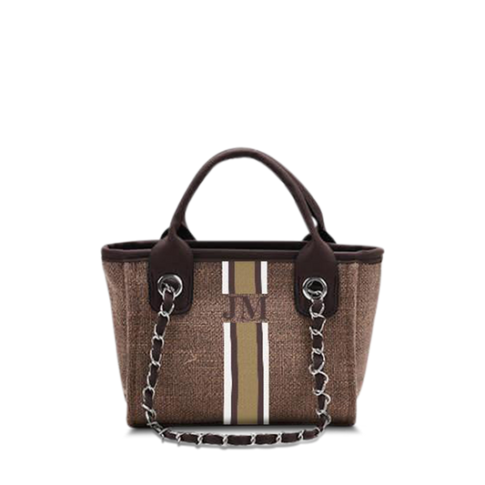 The Mini Me Lily Canvas Tote in Mocha with White, Brown and Beige