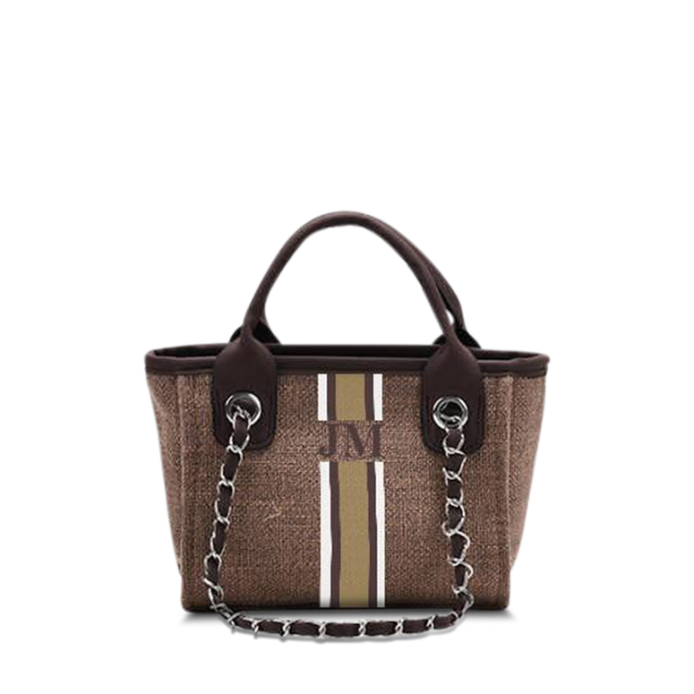 The Mini Me Lily Canvas Tote in Mocha with White, Brown and Beige