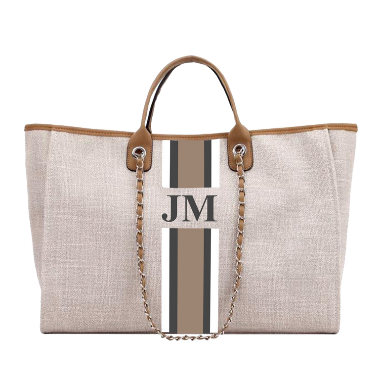 The Lily Canvas Weekender Jumbo Bag Soft Fawn with White, Grey & Beige