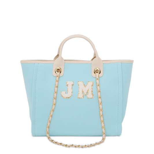 Lily & Bean Canvas Chain Tote Bag Sky Blue With Chenille Letters