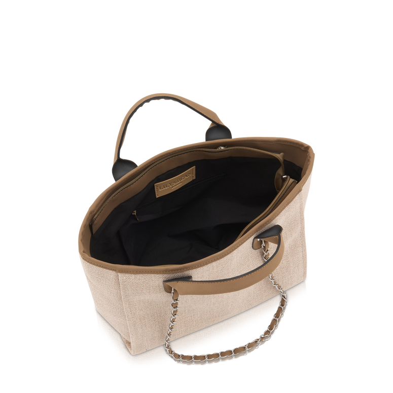 The Lily Canvas Weekender Jumbo Bag Soft Fawn with White, Grey & Beige