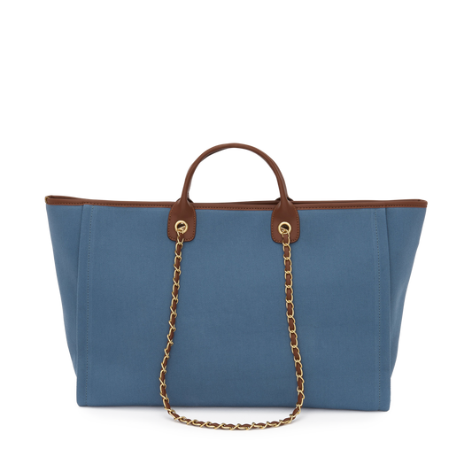 The Lily Canvas Weekend Jumbo Bag Dark Denim Blue with Dark Tan Handles