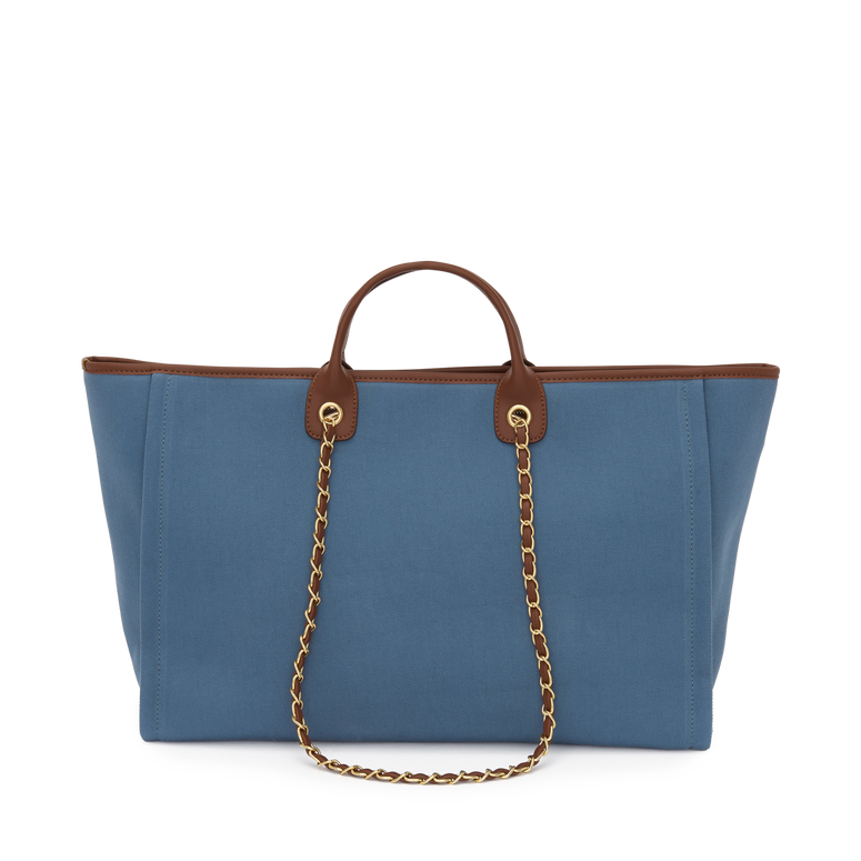 The Lily Canvas Weekend Jumbo Bag Dark Denim Blue with Dark Tan Handles